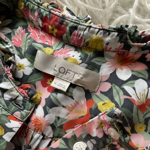 LOFT Gray Ruffle Floral Ruffle Drawstring Dress - Picture 6 of 10